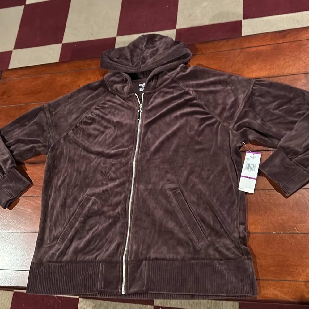 NWT Brown Walnut Jones New York Sport Velour Zip Front Hoodie Athletic 2X